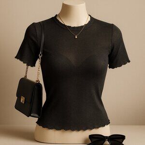 Moves Sheer Glitter Mesh Top Large Shiny Layering Y2K Festival Tee
